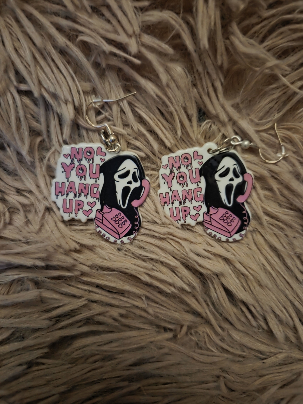 Playful Pink Ghost Phone Dangle Earrings for Women